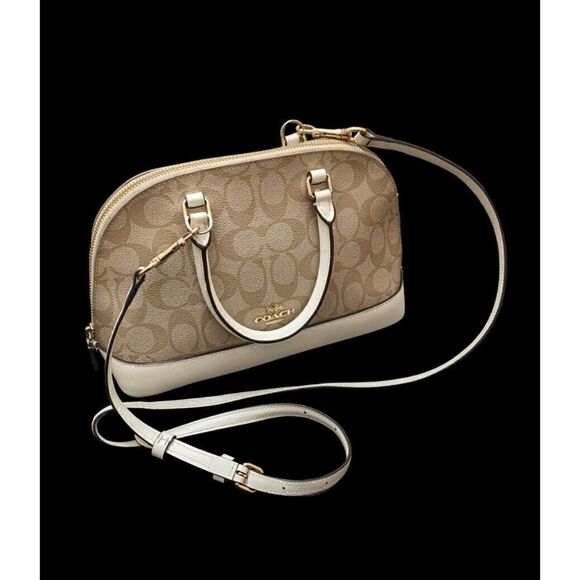 Coach‎ Mini Sierra Satchel In Signature Canvas Gold Light Khaki Chalk - Picture 1 of 9